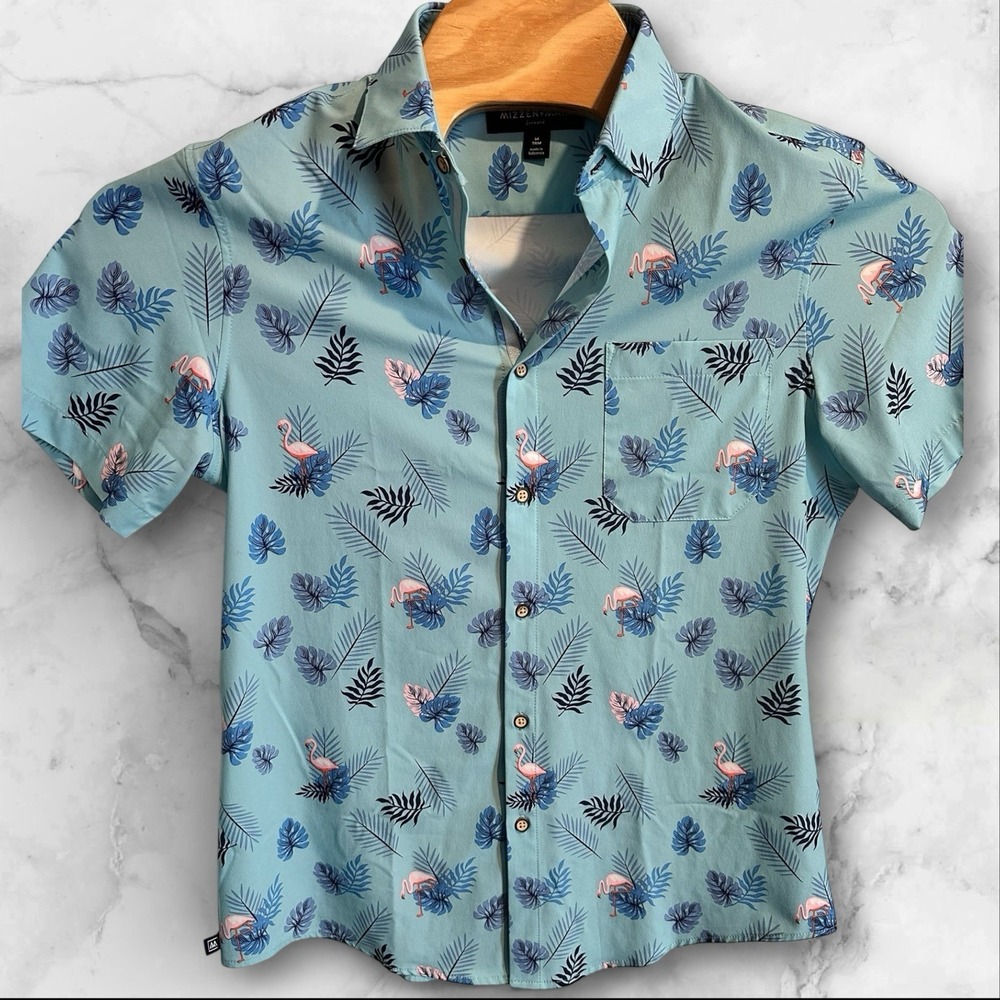 Mizzen+Main Leeward Trim‎ Fit Size Medium Short Sleeve Performance Flamingos